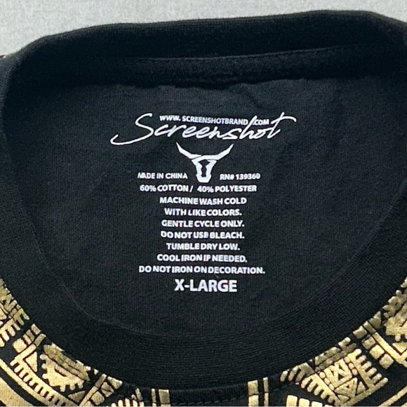 SCREENSHOT Womens Top Shirt XL X-Large Black Gold White Splatter Short Sleeve - Picture 6 of 11